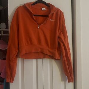 Nike Women's Orange Half-Zip Cropped Hoodie